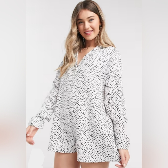 ASOS Zulu & Zephyr Women's White & Black Polka Dot Shorts Romper | Sz 6 - Picture 1 of 8